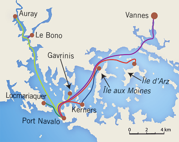 carte golfe du morbihan lignes la passagère des îles