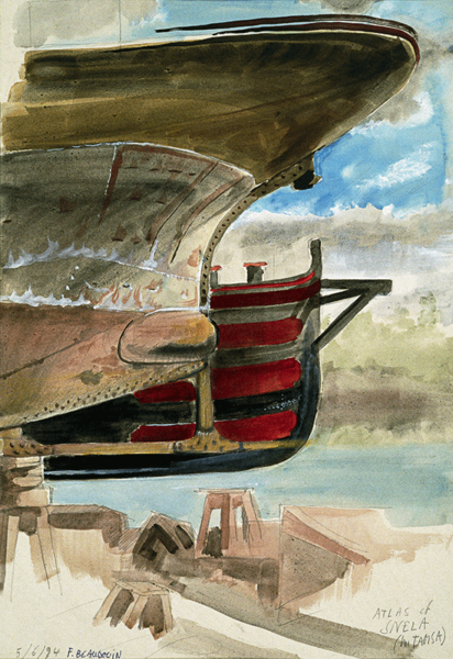 Atlas » et « Snela » au chantier Crétier à Montereau le 5 juin 1994, l’une des quatre-vingts œuvres de l’exposition Rivières et canaux de France, présentée au musée de la Marine en 1997.