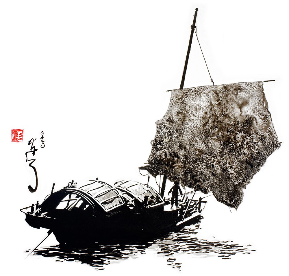 barque chinoise encre de chine