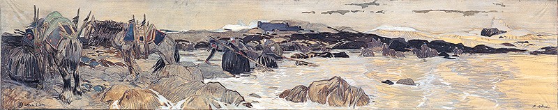 Peinture du ramassage d'algues Mathurin Méheut