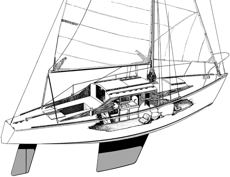 Le Faraman, plan de Maurice Amiet dont cet écorché réalisé par François Beaudouin a été publié dans la revue Bateaux en avril 1962.
