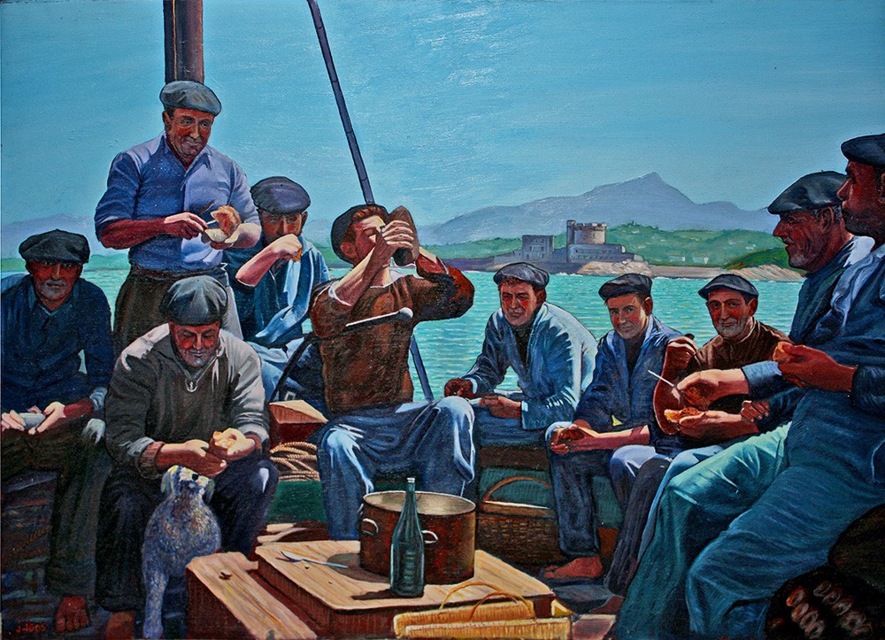Peinture de déjeuner à bord d'un bateau de pêche