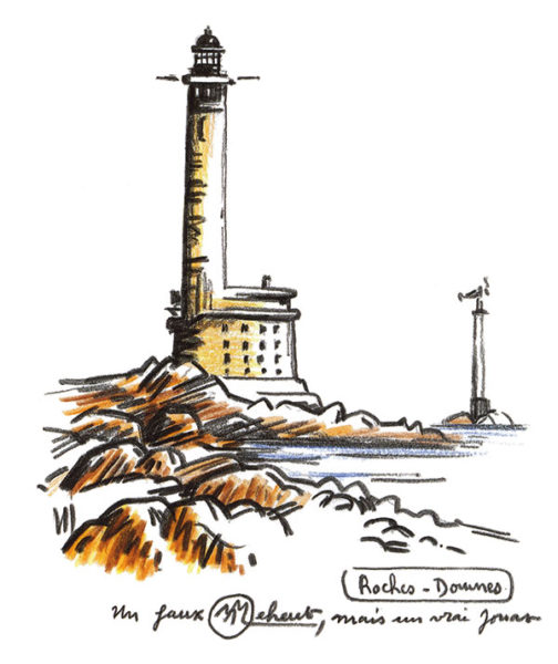 peinture de phare et roches