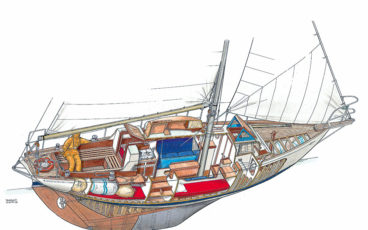 dessin vue intérieur bateau à voile