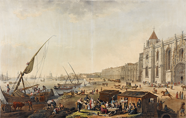 Peinture du port de Lisbonne début 19ème siècle