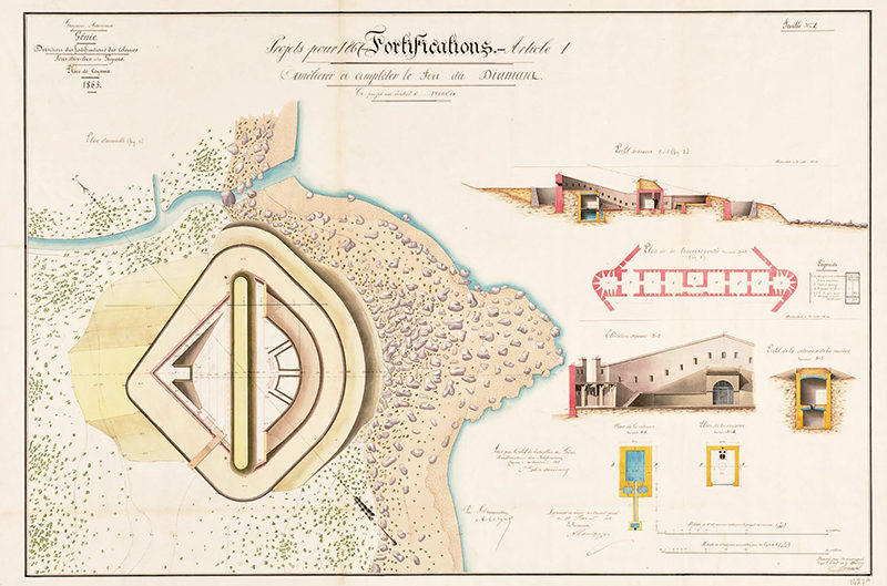 Plans du projet de fortifications de Diamant en 1809
