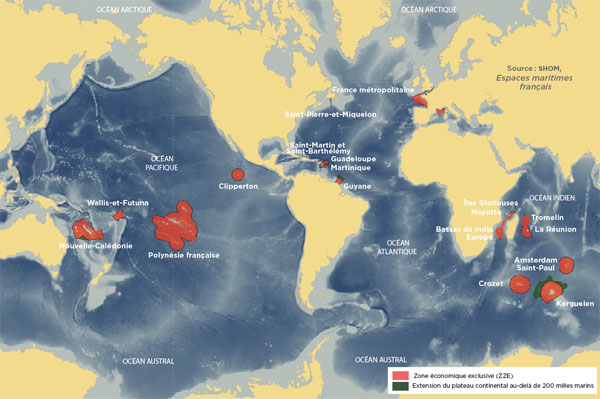 Grâce à ses ZEE, la France occupe le deuxième rang des puissances maritimes du monde (derrière les États-Unis).