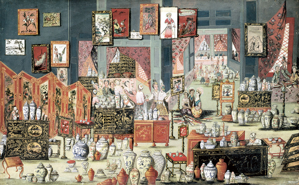 produits emblématiques de la sinomanie : vases, peintures, laques, paravents, mobilier précieux…