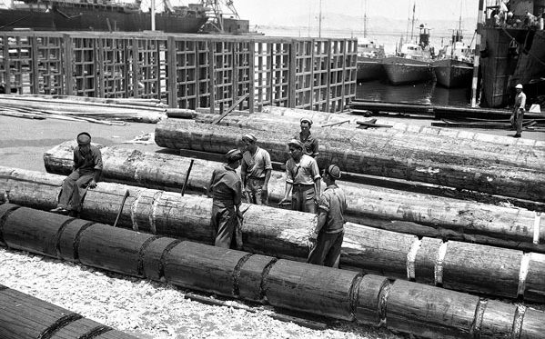 Assemblés en train de bois et flottés jusqu’à Guayaquil, les troncs du radeau sont ensuite amenés jusqu’à l’arsenal de Lima, au Pérou, d’où l’expédition doit bientôt s’élancer. 