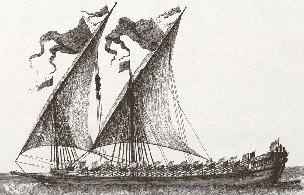 La galère sous voile vers la fin du XVIIe siècle