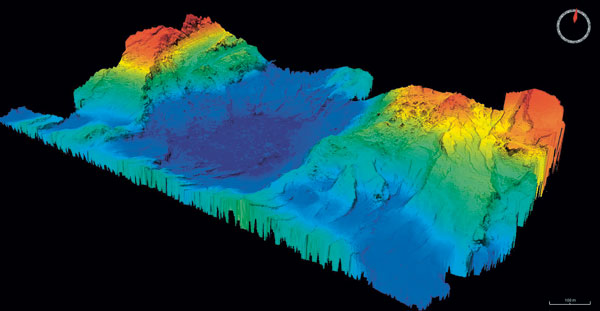 Modélisation du site hydrothermal Lucky Strike, à 1 700 mètres de profondeur, à 200 milles environ des Açores.