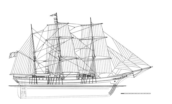 Outre son gréement de trois-mâts barque, la Belgica, ex-Patria, est dotée d’une machine à vapeur auxiliaire de 35 chevaux