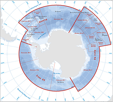 Carte zone de pêche du krill.