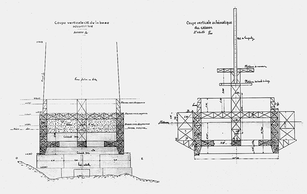 Plan du caisson pour embase du phare de Rochebonne