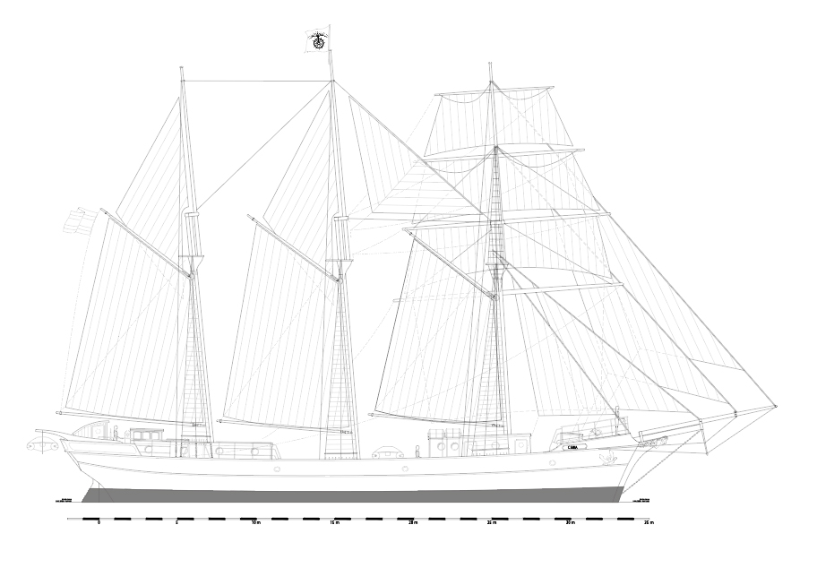 Plan de voilure du trois-mâts Ceiba
