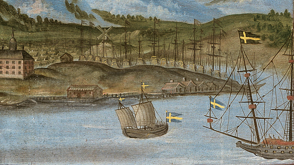 Peinture du 17ème, représentant un navire de guerre suèdois