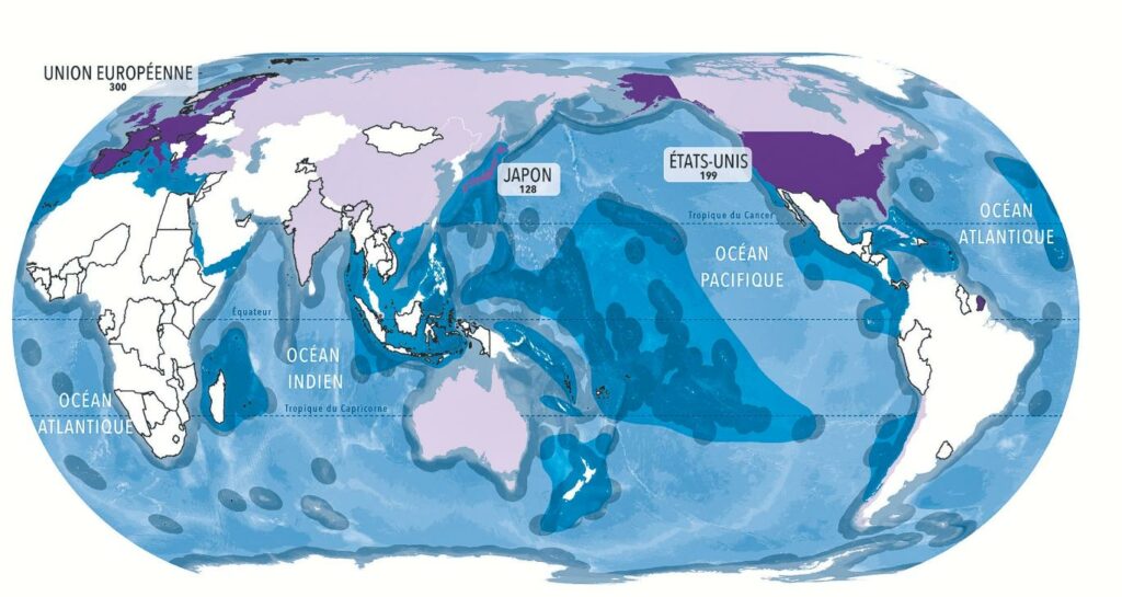 Carte / aMap monde pointant l'origine des brevets sur l'exploitation des ressources génétiques marines.