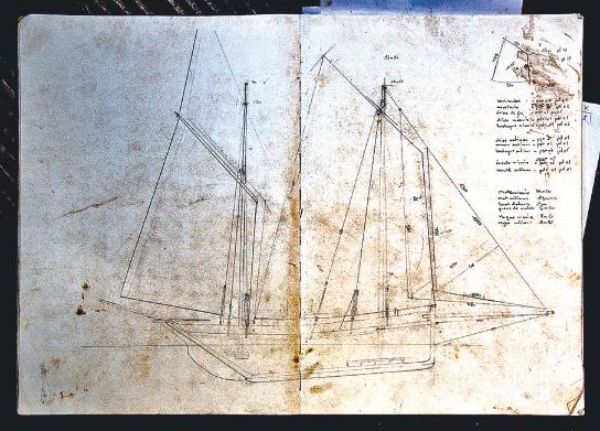 Plan, dessiné, de la voilure du bateau.